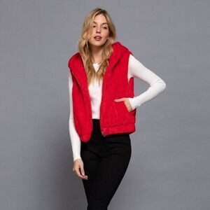 Red Fall Hoodie Faux Fur Vest